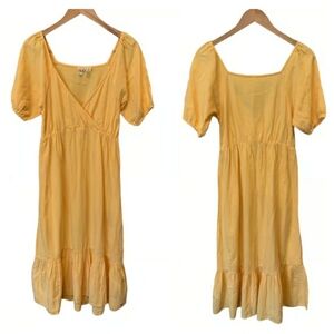 Roxy size L Buff yellow Stormy Flower Prairie ruffled elastic sleeved   Dress